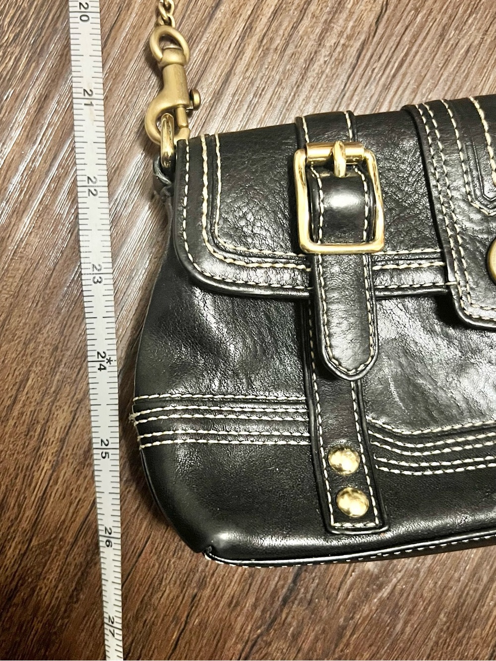 Coach Black Leather Crossbody with Gold-Tone Chain - Picture 9 of 10